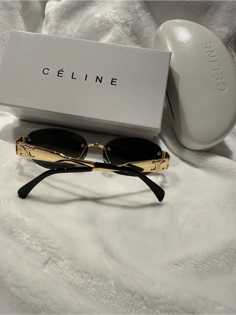Gold & Black Rimless Logo Sunglasses